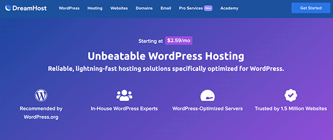 Dreamhost WordPress hosting homepage