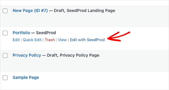 Edit portfolio page with SeedProd
