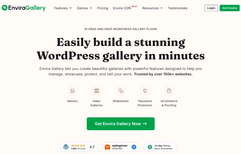 Envira Gallery plugin homepage used to create a WordPress lightbox gallery