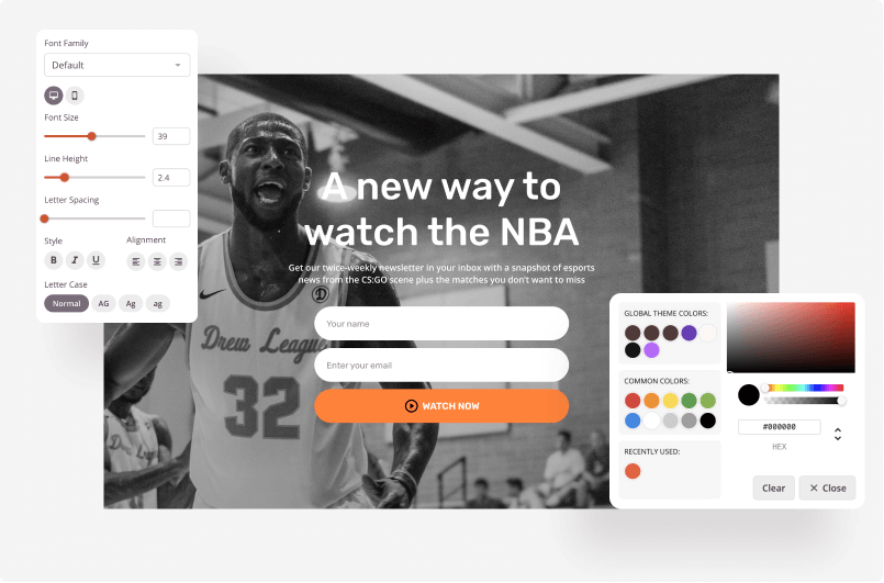 Customize squeeze page fonts and colors globally