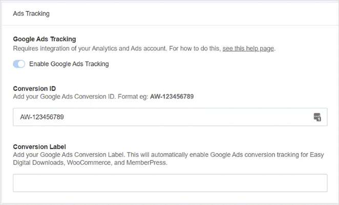 Google Ads tracking information