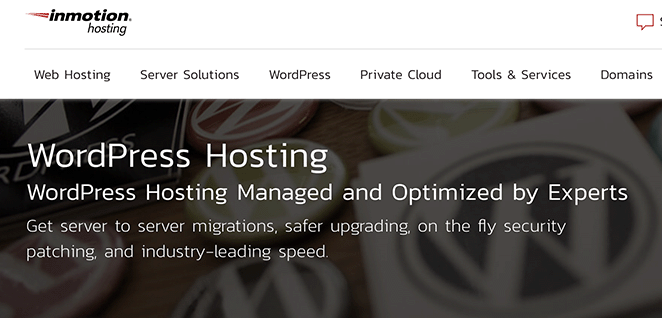 Inmotion WordPress hosting provider homepage