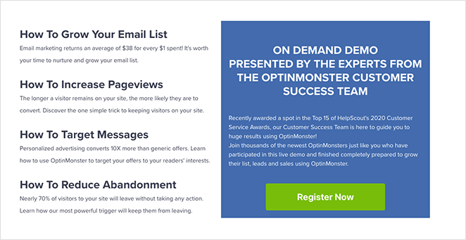 OptinMonster demo page cta