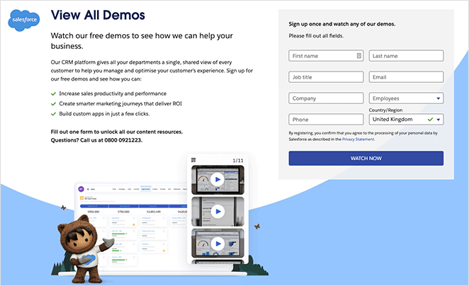 Salesforce request a demo landing page