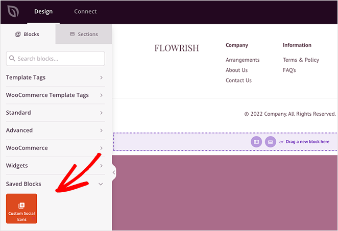 Choose your saved custom social icons block