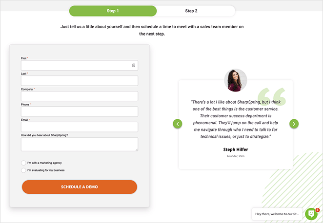 sharpspring-request-a-demo-form - SeedProd SharpSpring demo request form
