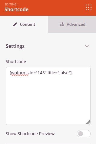 shortcode settings