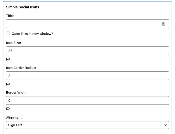 Edit the Simple Social Icons size, border, and aligment