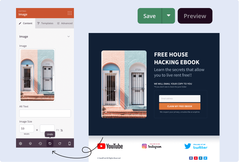 undo and redo squeeze page customizations