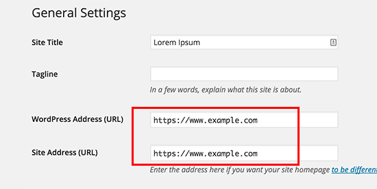 Mettez à jour les URL de WordPress.