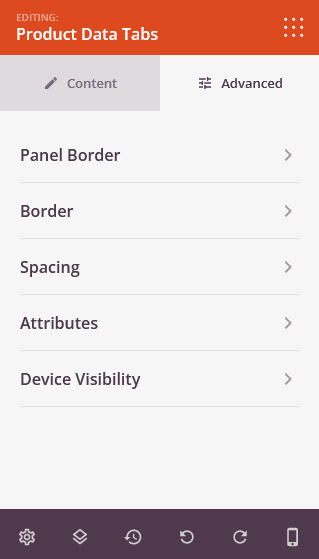 Image showing advanced settings for the product data tabs block