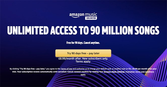 Page d'atterrissage des médias sociaux pour la musique d'Amazon