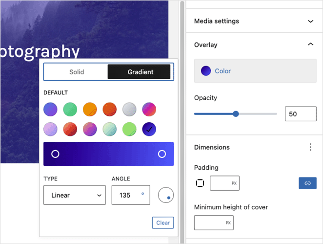 Cover block overlay settings