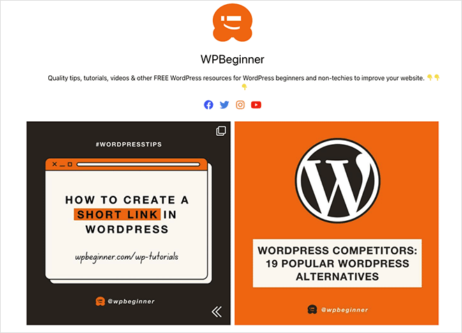 WPBeginner page d'atterrissage pour les médias sociaux