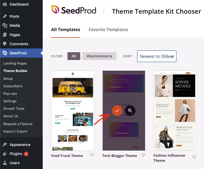 Choose a theme template kit