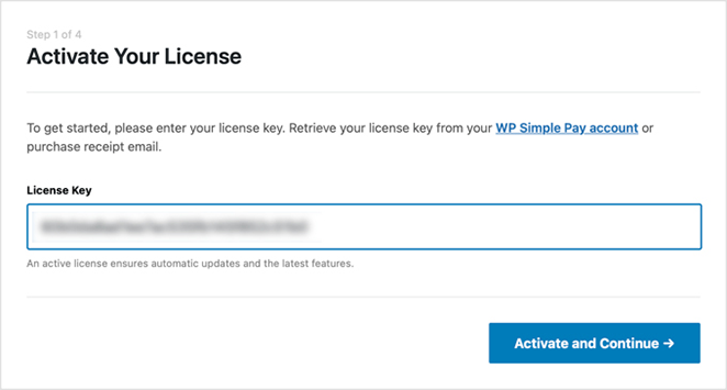 Activate WP Simple Pay license key
