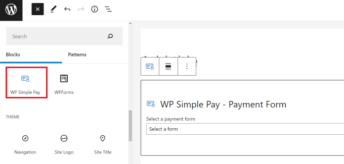 Add the WP Simple Pay WordPress block