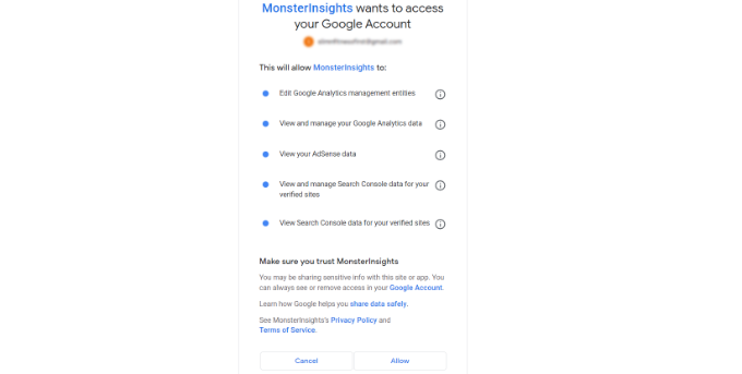 Allow access to your Google Analytics account
