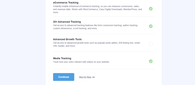 Choose which tracking features to enable.
