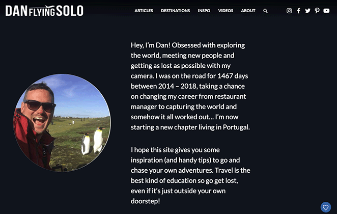 Dan Flying Solo blog landing page