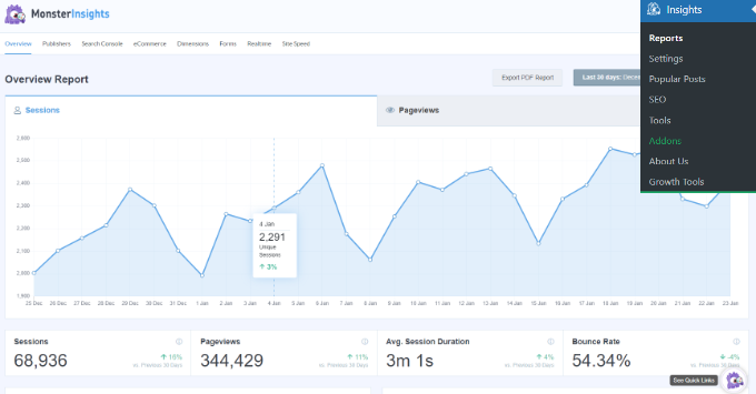 dashboardreports SeedProd MonsterInsights dashboard reports