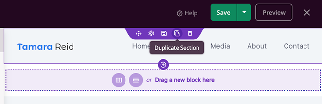 Duplicate header section