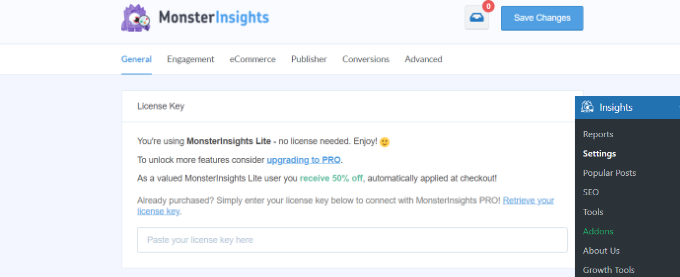 generalsettingstab SeedProd MonsterInsights general settings
