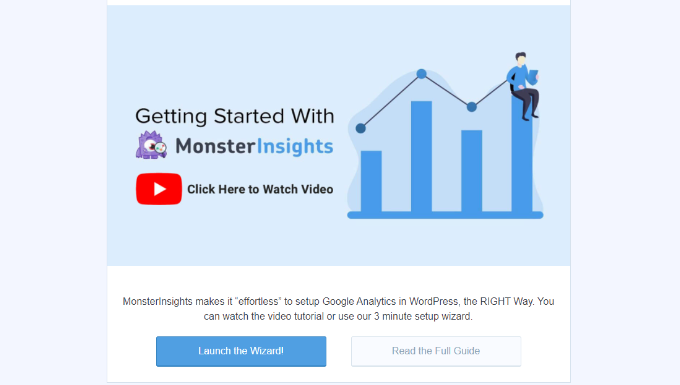 Launch MonsterInsights setup wizard to add Google Analytics to WordPress