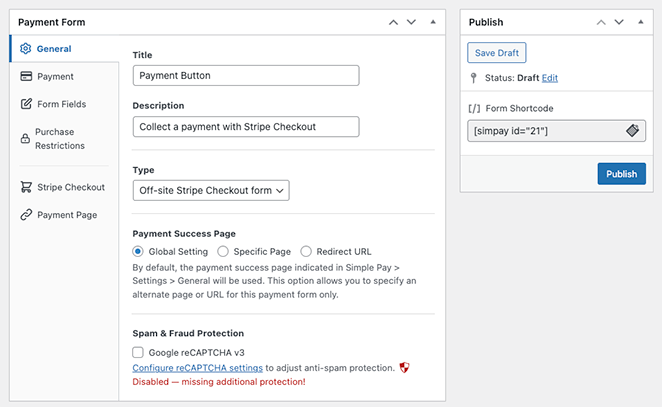 General payment button settings