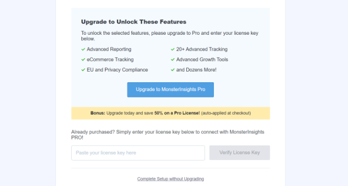 verifylicensekey SeedProd Verify MonsterInsights license key