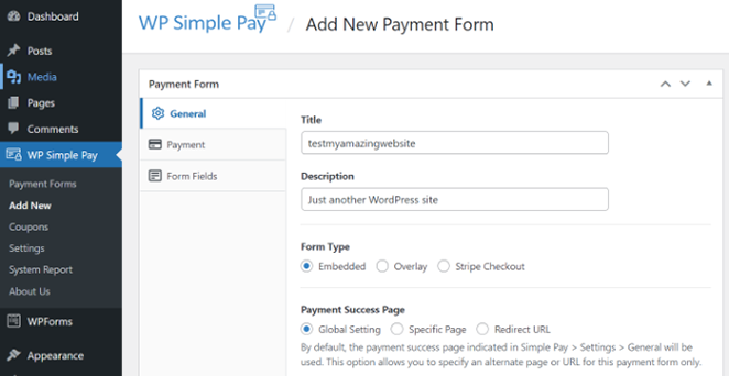 payment form general settings