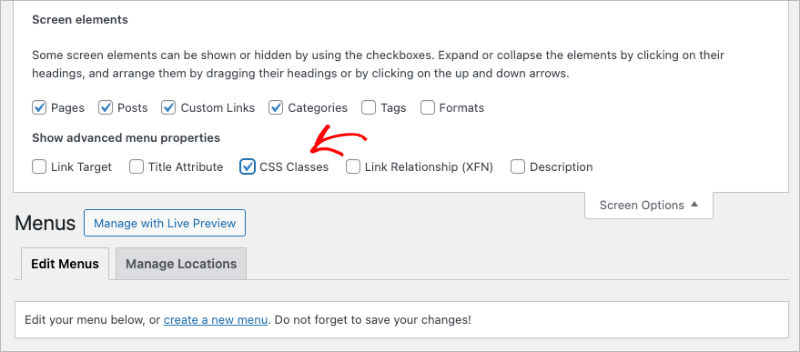 Enabling CSS Classes via Screen Options in WordPress