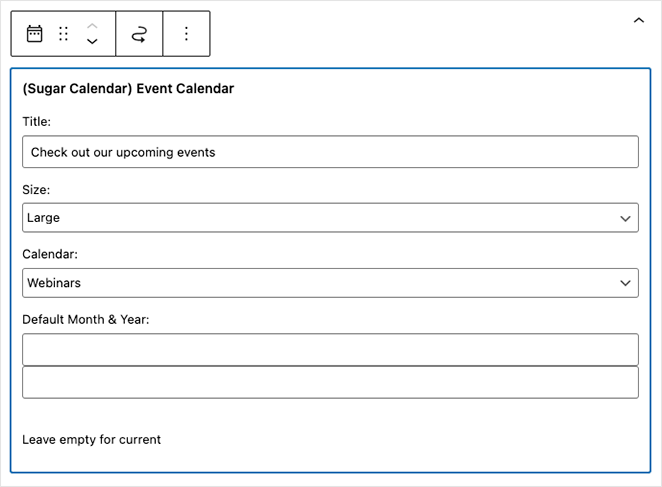 Event calendar widget settings