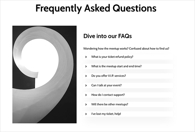FAQ page FAQs example