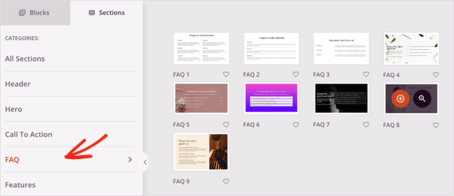 Choose a premade FAQ section