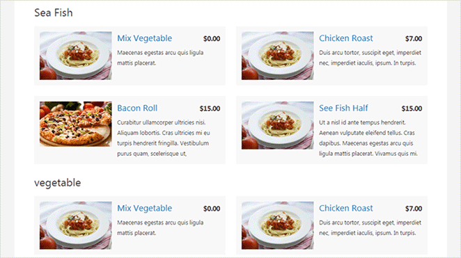 Food Menu plugin example