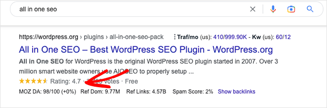 Product rating rich snippet in search results