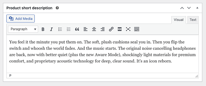 WooCommerce product short description