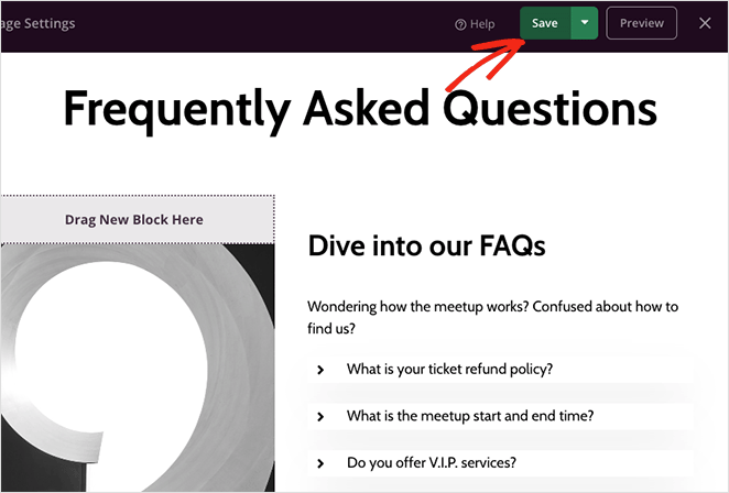 Save your FAQ page as a draft