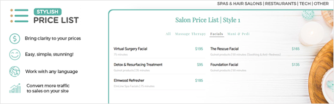 Stylish price list WordPress restaurant menu plugin.