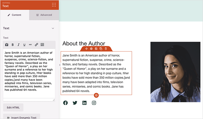 Edit author bio page with SeedProd