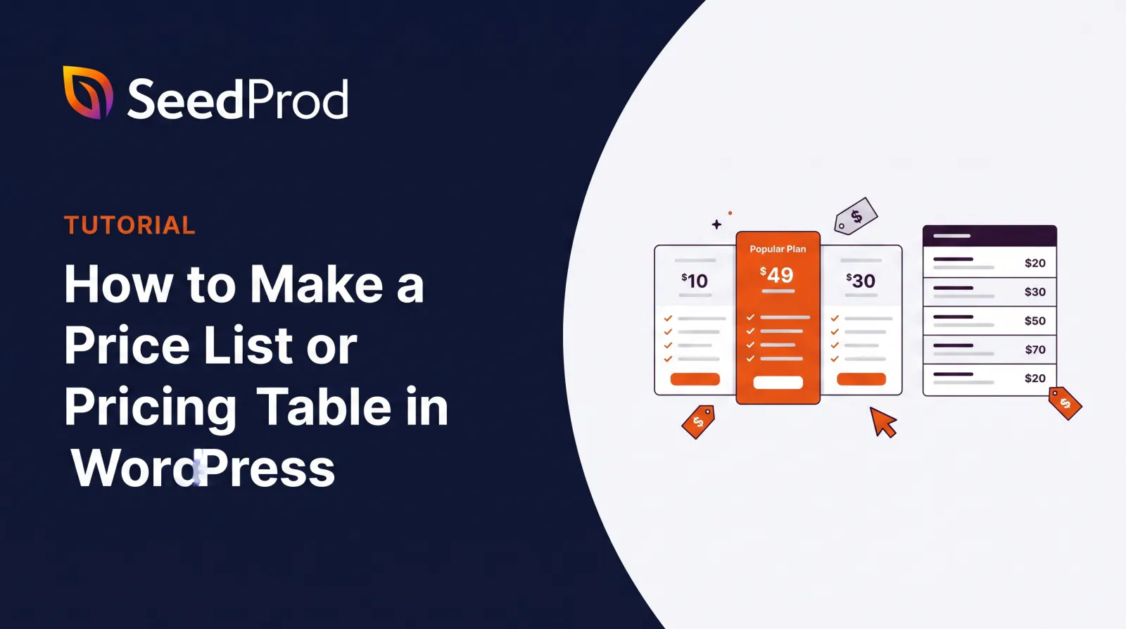 How to make a price list or pricing table in WordPress, SeedProd tutorial banner
