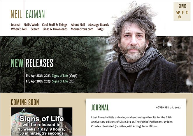 Neil Gaiman author website example: How to create an author website