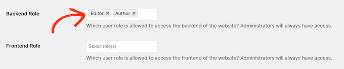 Backend user role settings