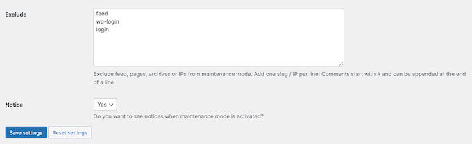 exclude-maintenance-url - SeedProd Exclude maintenance URL