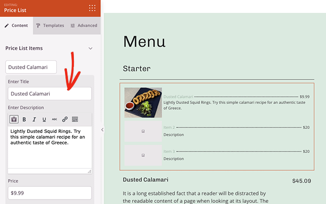 price-list-item-settings - SeedProd Customize the price list item settings