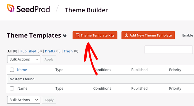 Choose a theme template kit in SeedProd