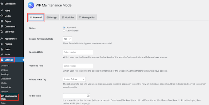 wp-maintenance-settings - SeedProd WP Maintenance Settings