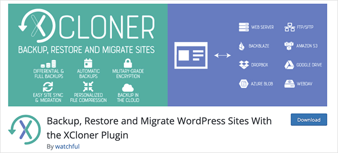 XCloner WordPress plugin