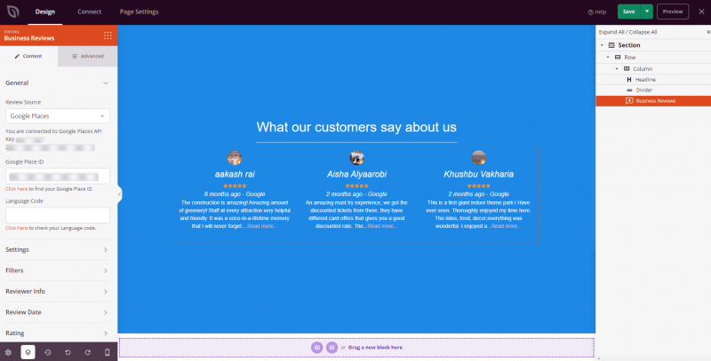 Business Reviews block